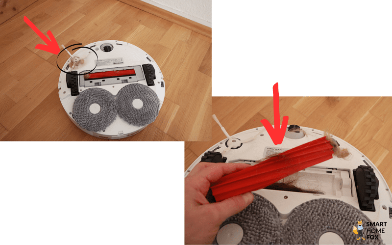 Haare haben sich um die Bürsten des Roborock Q Revo MaxV gewickelt